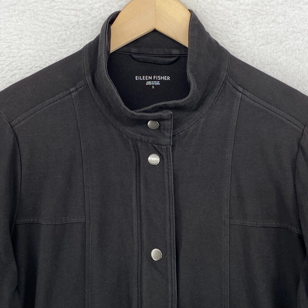 EILEEN FISHER Jacket S Organic Cotton Stretch Jersey Snap Full Zip Up Black USA - Picture 4 of 14